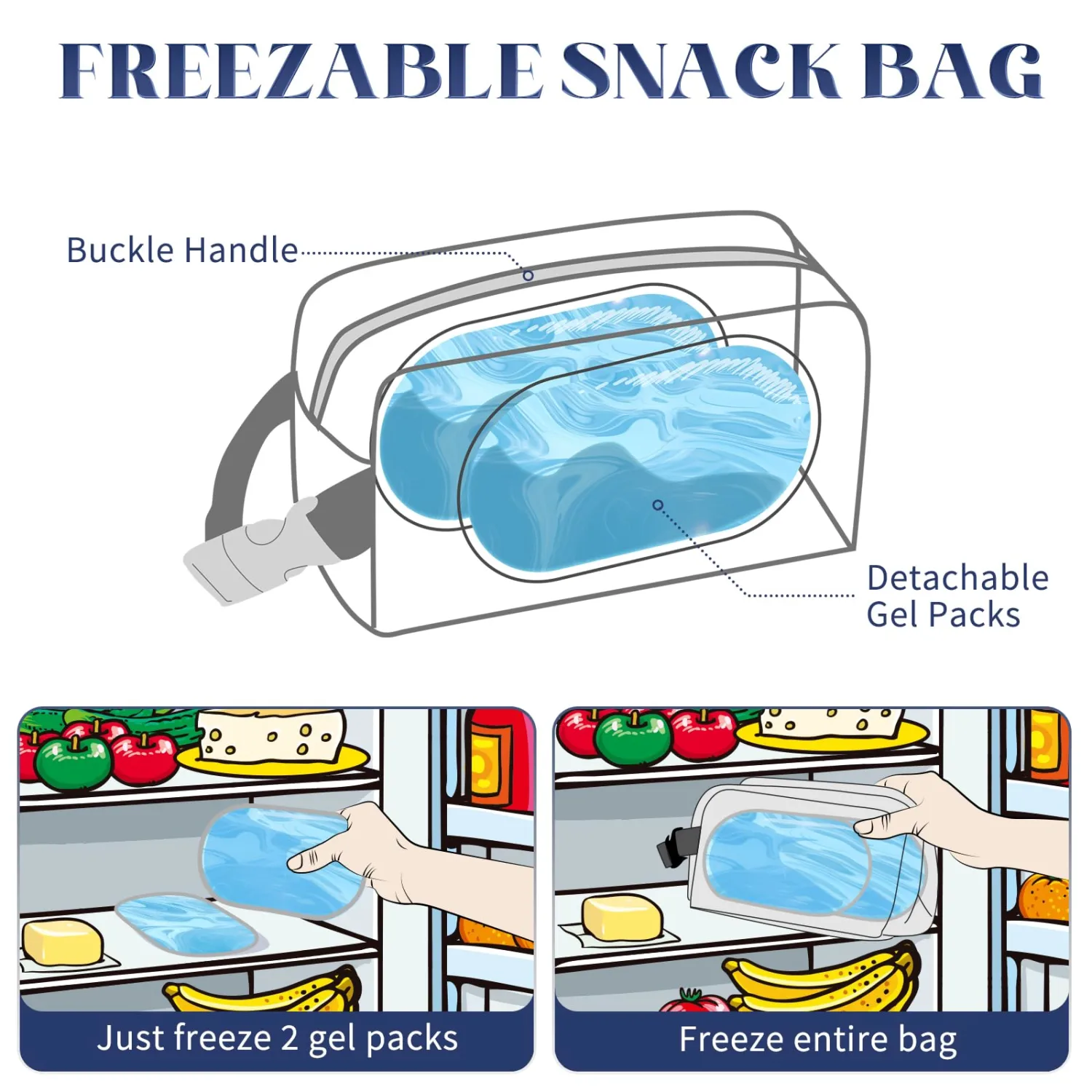 Cerbonny Small Cooler Bag Freezable Lunch Bag for Work School Travel,Small Lunch Bag,Small Insulated Bag For Adults/Kids,Freezer Lunch Bags,Mini Lunch Bag Fit For Yogurt（Blue with white dots）