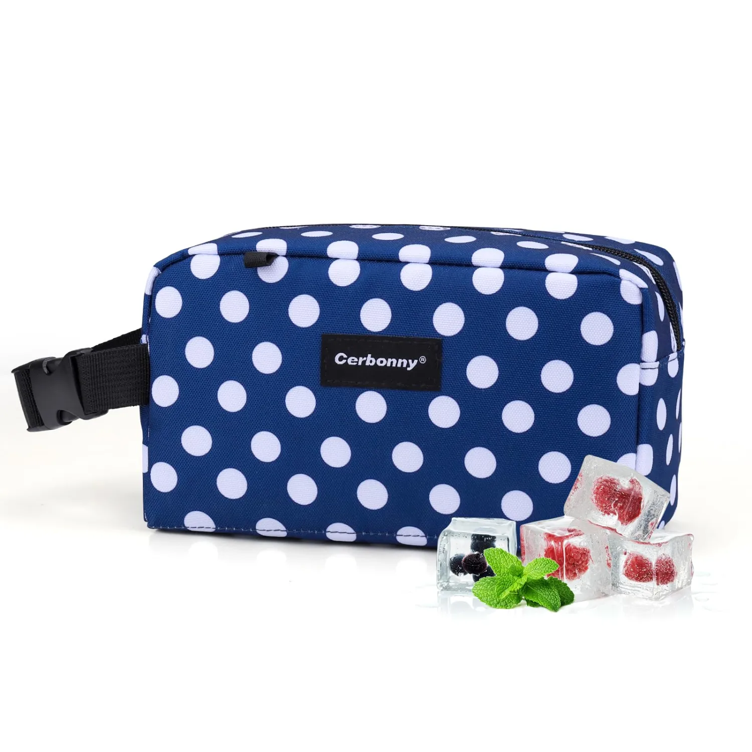 Cerbonny Small Cooler Bag Freezable Lunch Bag for Work School Travel,Small Lunch Bag,Small Insulated Bag For Adults/Kids,Freezer Lunch Bags,Mini Lunch Bag Fit For Yogurt（Blue with white dots）