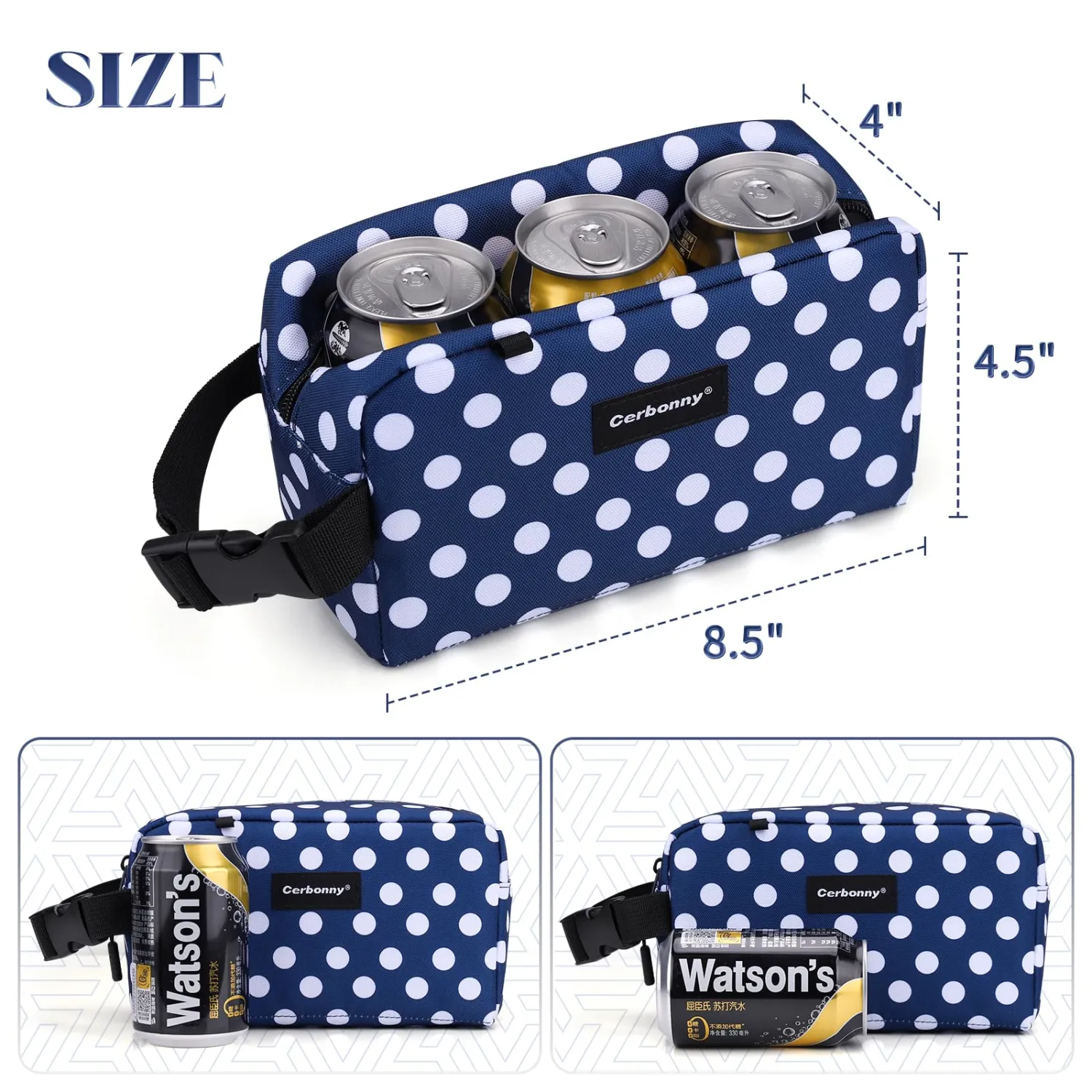 Cerbonny Small Cooler Bag Freezable Lunch Bag for Work School Travel,Small Lunch Bag,Small Insulated Bag For Adults/Kids,Freezer Lunch Bags,Mini Lunch Bag Fit For Yogurt（Blue with white dots）