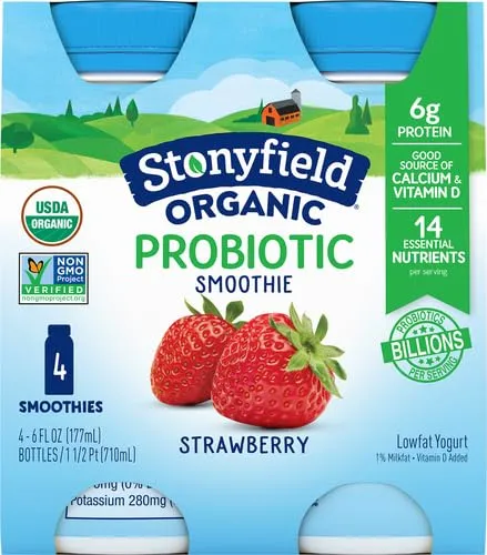 Stonyfield Organic, Low Fat Strawberry Smoothie, 6 oz, 4 Count