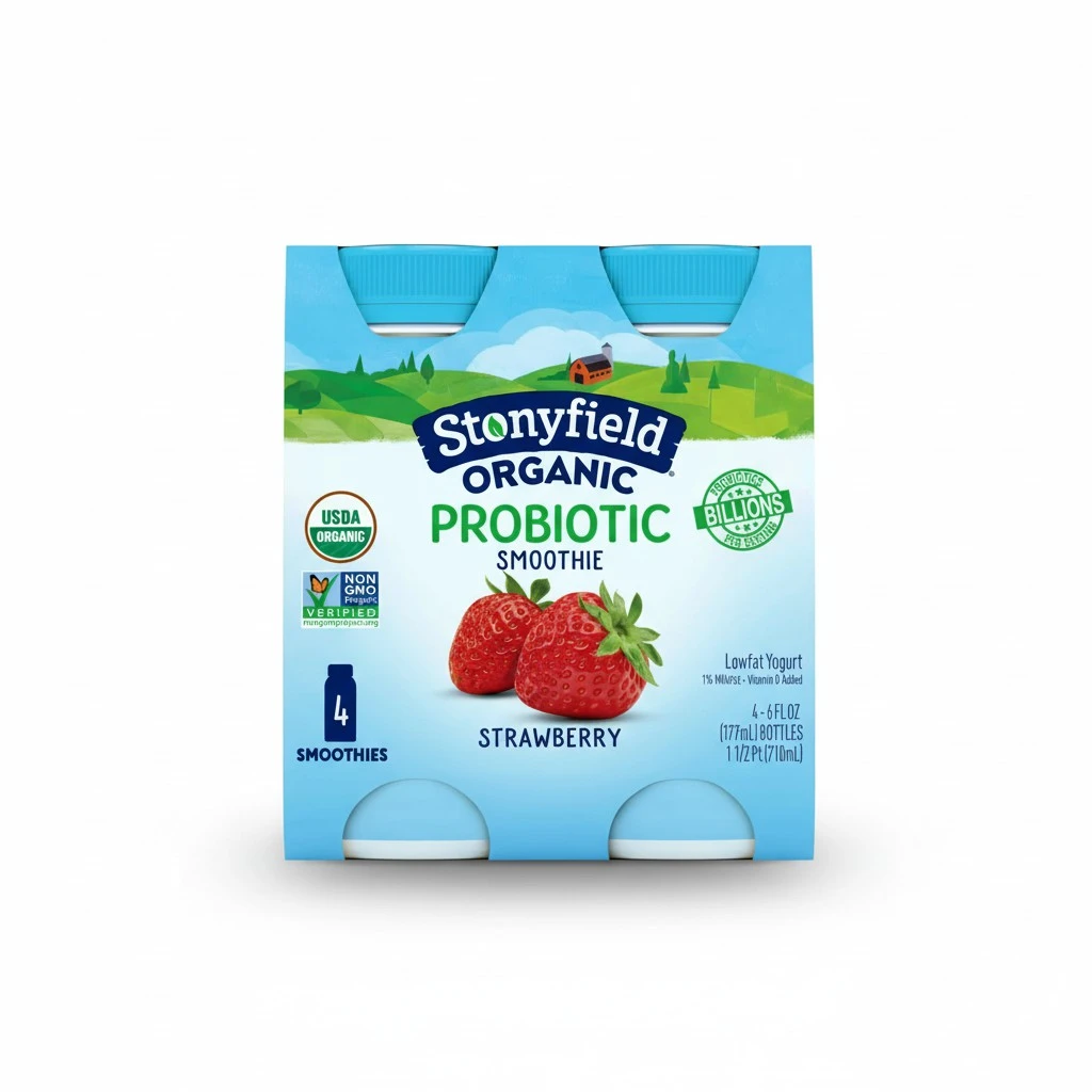 Stonyfield Organic, Low Fat Strawberry Smoothie, 6 oz, 4 Count