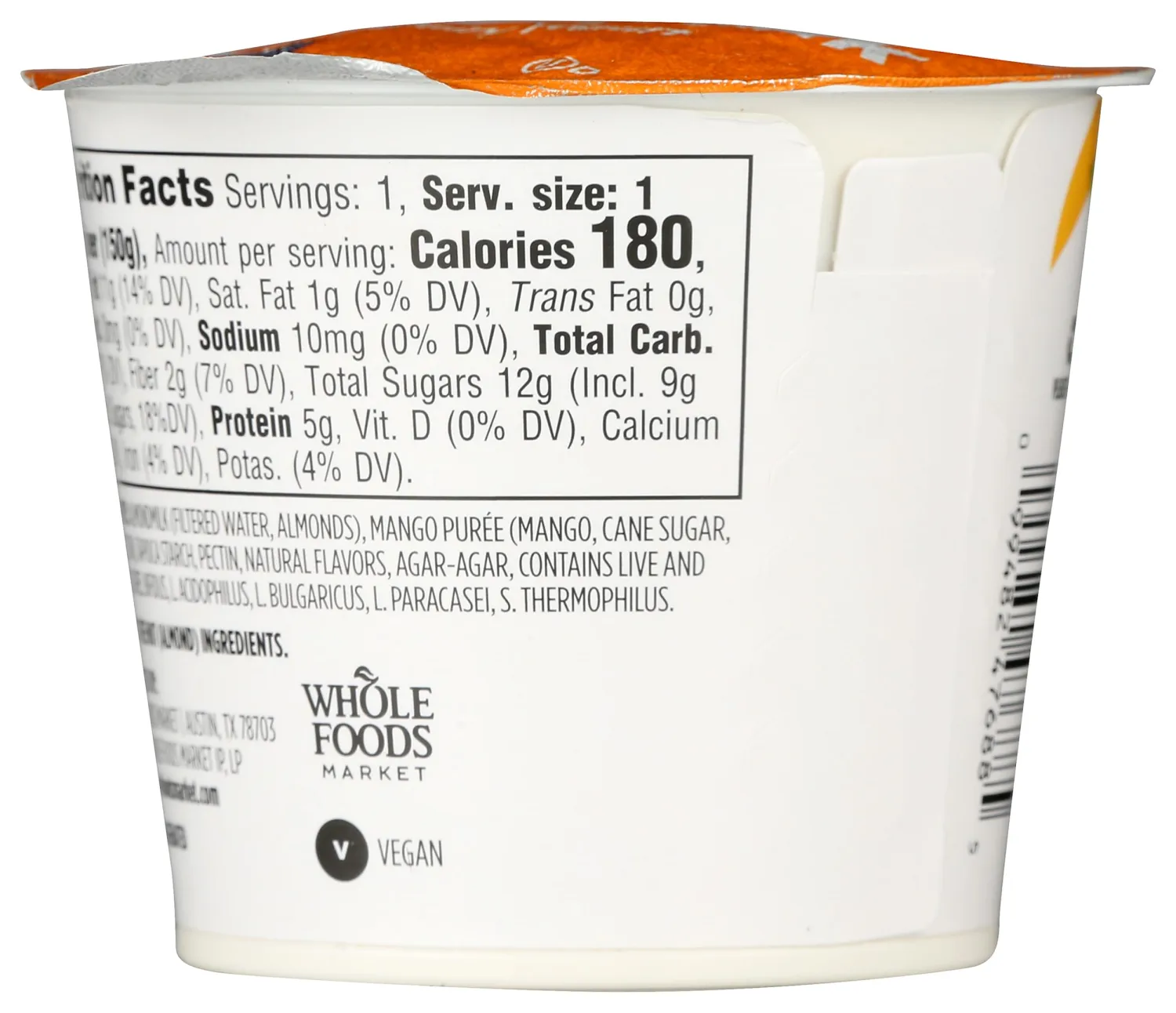 365 by Whole Foods Market, Yogurt, Almondmilk Mango, 5.3 Ounce