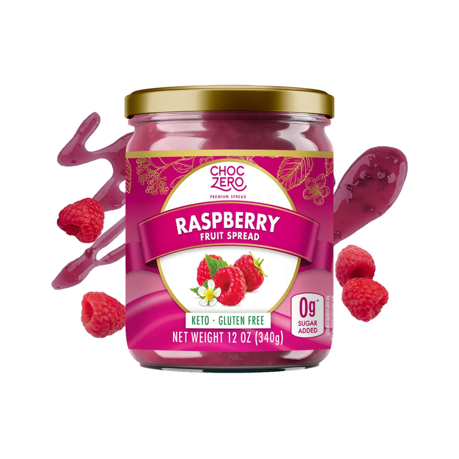 ChocZero Raspberry Jam Preserves, No Added Sugar, Keto Fruit Spread, Great Source of Fiber, All Natural, 12 Ounces (Pack of 1)