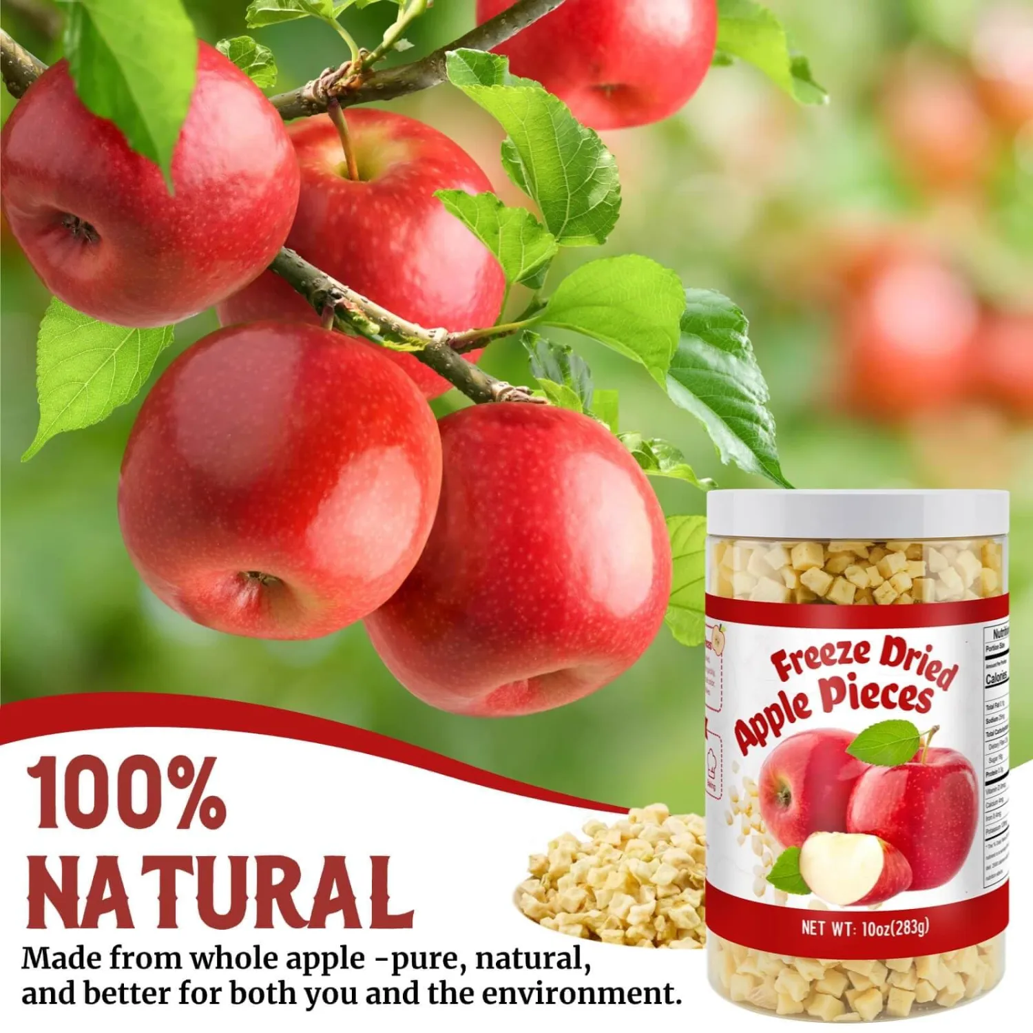 10oz Freeze Dried Diced Apples Pieces- Crispy Apple Slices, No Sugar Added Dried Apple Chips, Delicious Fruit Snacks