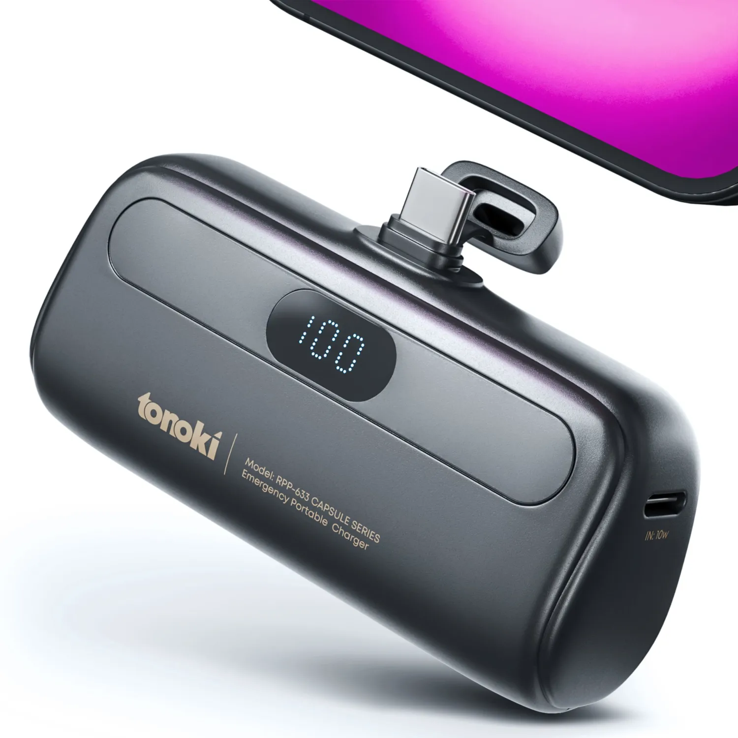Portable Charger for iPhone and Android Devices, 5000mAh Small Power Bank Fast Charging, Mini Cute Portable Phone Charger Battery Pack for iPhone, iPad, Android and Other Devices (Black, USB Type C)