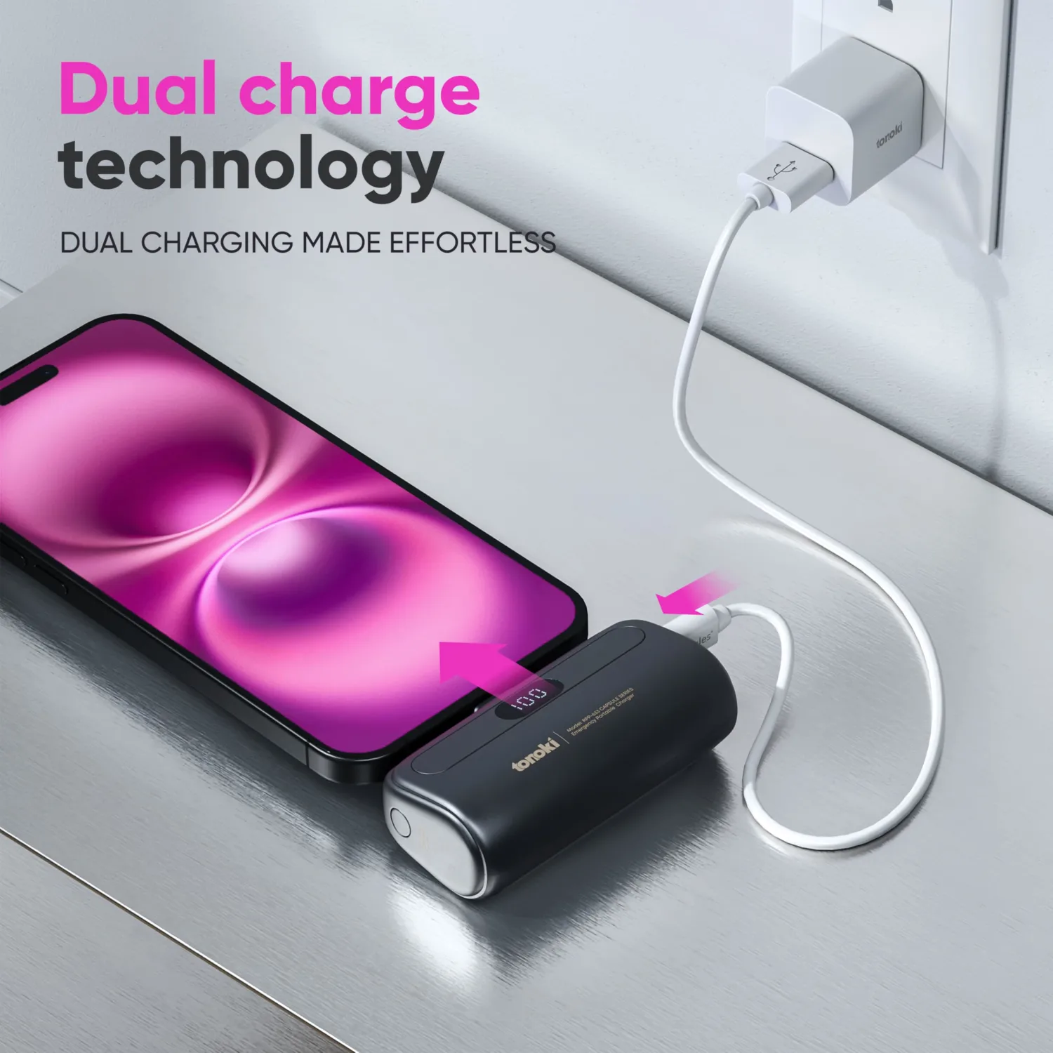 Portable Charger for iPhone and Android Devices, 5000mAh Small Power Bank Fast Charging, Mini Cute Portable Phone Charger Battery Pack for iPhone, iPad, Android and Other Devices (Black, USB Type C)