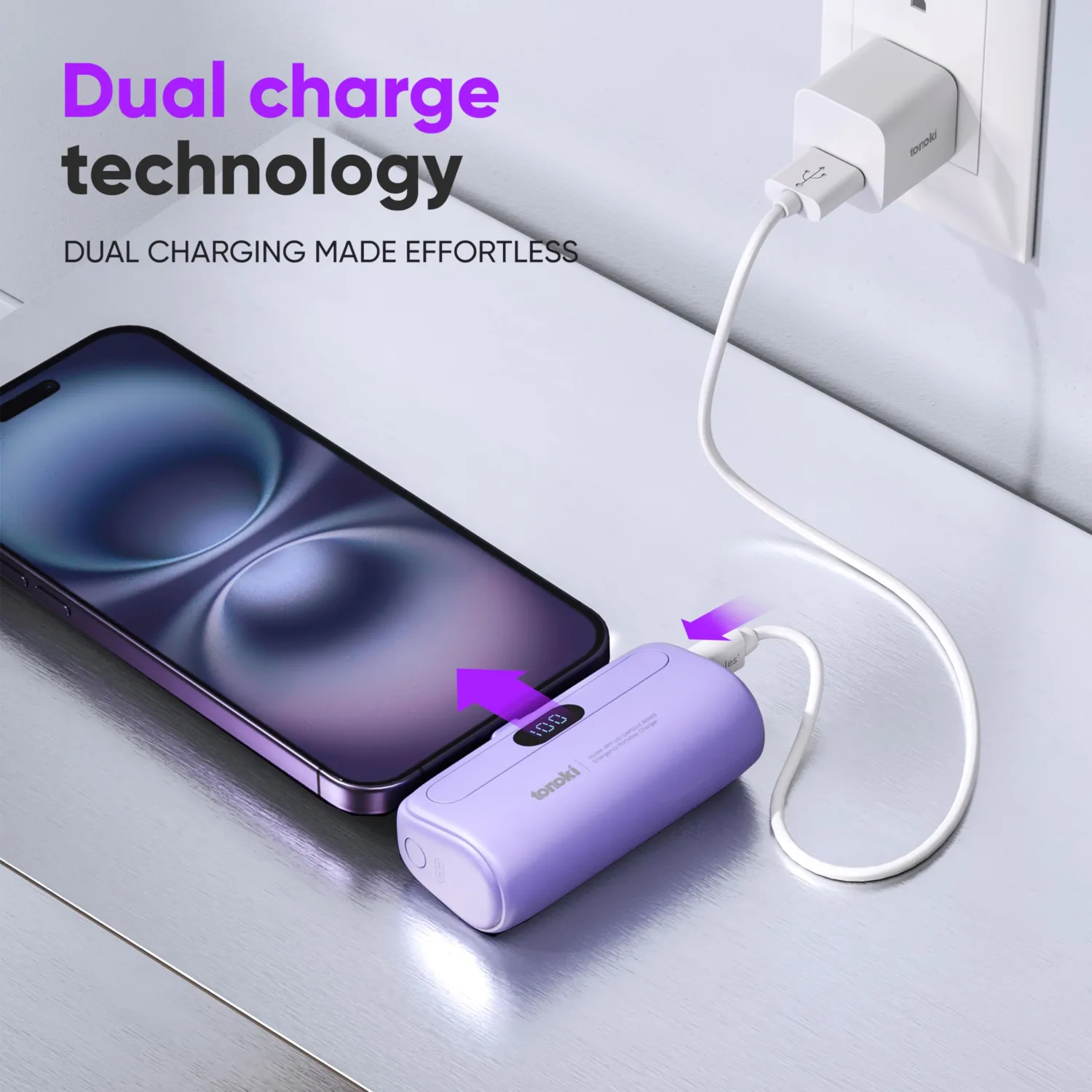 Portable Charger for iPhone, 5000mAh Small Power Bank Fast Charging, Mini Cute Portable Phone Charger Battery Pack for iPhone 14/14 Pro Max/14 Plus/13/12/11/X/8 (Purple, Lightning)