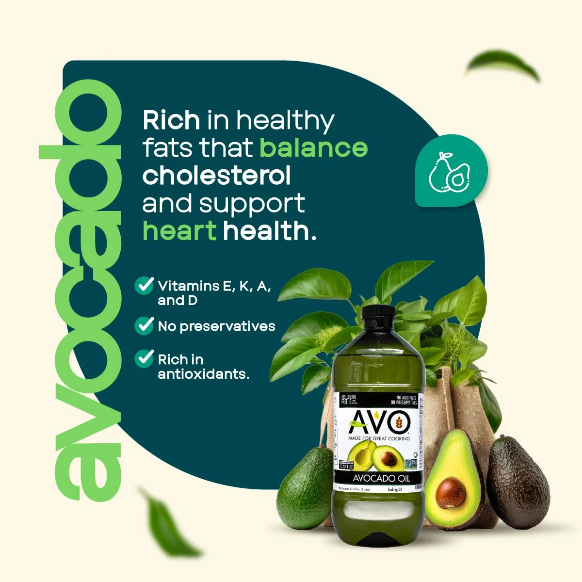 AVO NON GMO 100% Avocado Oil, 67.6 Fl-oz, NO Preservatives Added
