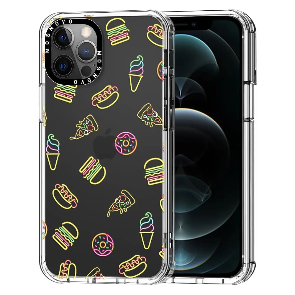 MOSNOVO Case for iPhone 12 Pro Max, [Buffertech 6.6ft Military-Grade Drop Protection] [Anti Peel Off Tech] Clear TPU Bumper Phone Case Cover Design - Neon Junk Food