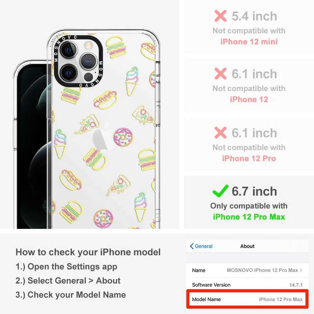 MOSNOVO Case for iPhone 12 Pro Max, [Buffertech 6.6ft Military-Grade Drop Protection] [Anti Peel Off Tech] Clear TPU Bumper Phone Case Cover Design - Neon Junk Food
