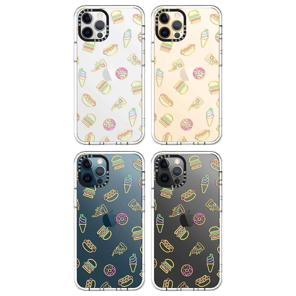 MOSNOVO Case for iPhone 12 Pro Max, [Buffertech 6.6ft Military-Grade Drop Protection] [Anti Peel Off Tech] Clear TPU Bumper Phone Case Cover Design - Neon Junk Food