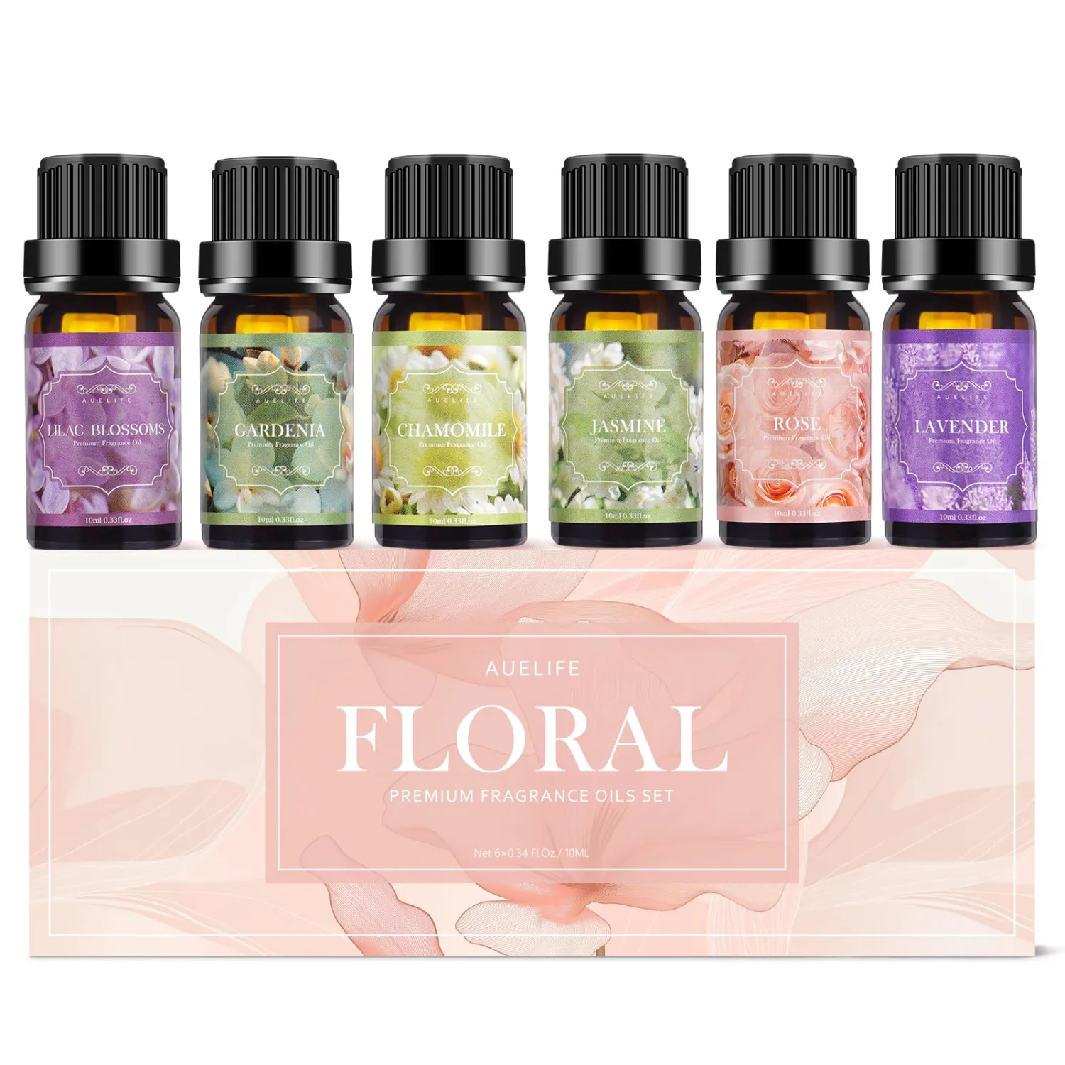 Floral Essential Oils Set | Top 6 Aromatherapy Oils Gift Set, Home Fragrance for Diffusers, Candle Making Scents - Lilac, Lavender, Chamomile, Jasmine, Rose, Gardenia for Relaxation, Stress Relief