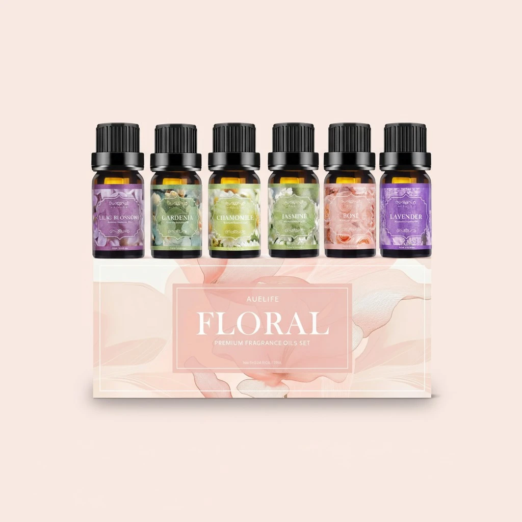 Floral Essential Oils Set | Top 6 Aromatherapy Oils Gift Set, Home Fragrance for Diffusers, Candle Making Scents - Lilac, Lavender, Chamomile, Jasmine, Rose, Gardenia for Relaxation, Stress Relief