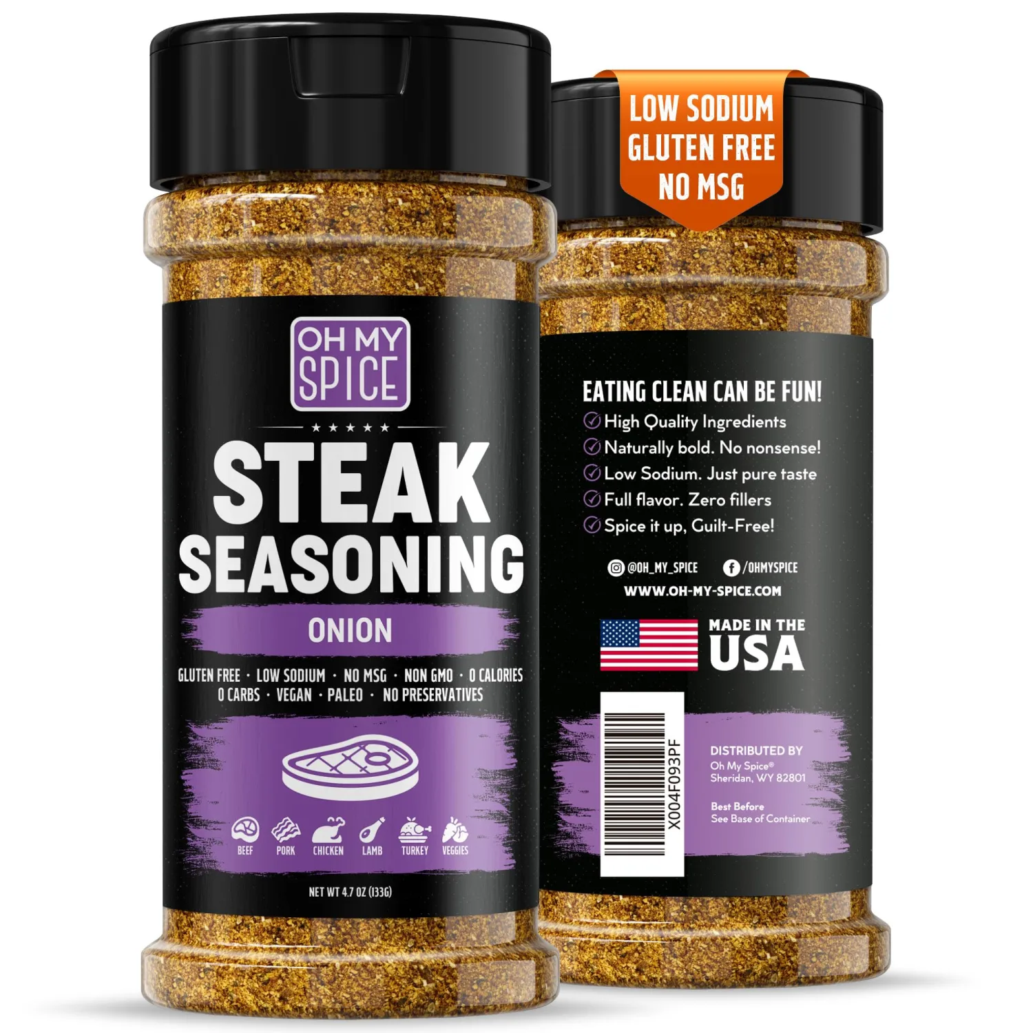 Steak Seasoning Onion Powder Seasoning Mix - Gluten Free & Low Sodium Meat Seasonings for Beef, Ribeye, Tomahawk & New York Strip. Steaks Seasonings for Grilling. Steak Rub. Steaks Salt Blend. 4.7oz
