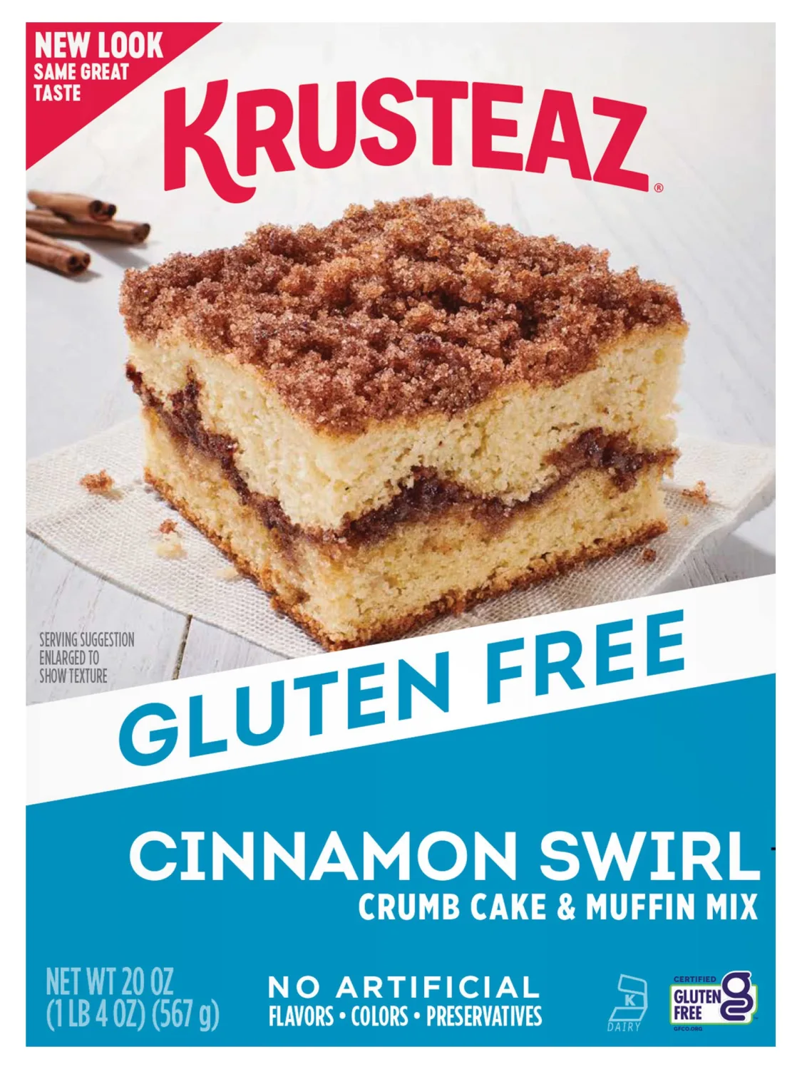Krusteaz Gluten Free Baking Mix, Cinnamon Swirl Crumb Cake & Muffin Mix, Gluten Free with No Artificial Flavors, Colors or Preservatives, 20 Ounce (Pack of 2)