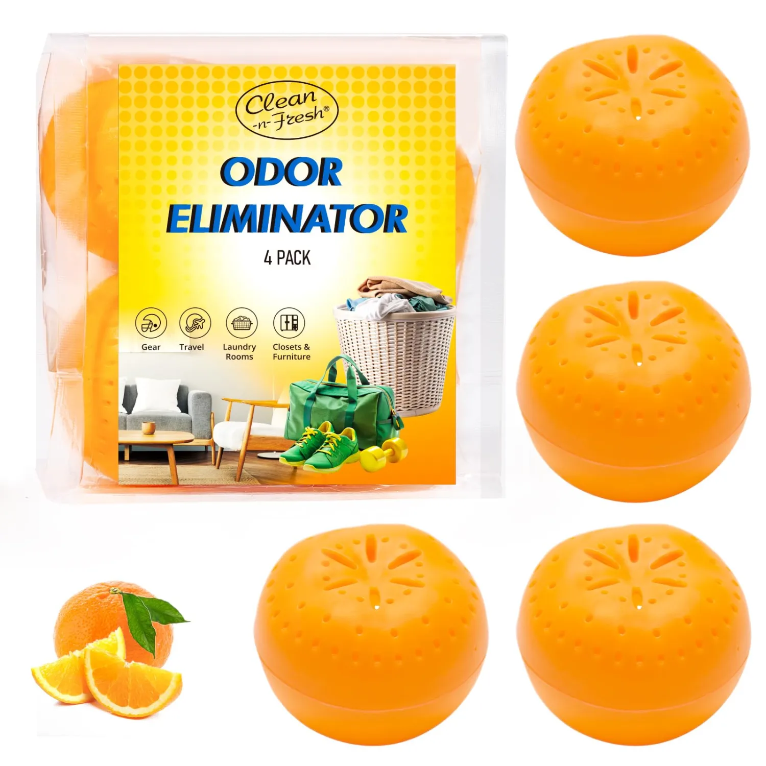 4 Pack Baking Soda Deodorizers, Shoe Deodorizer Balls, Air Freshener for Home, Odor Eliminator for Closets Bathroom Pets, Up to 80 Days