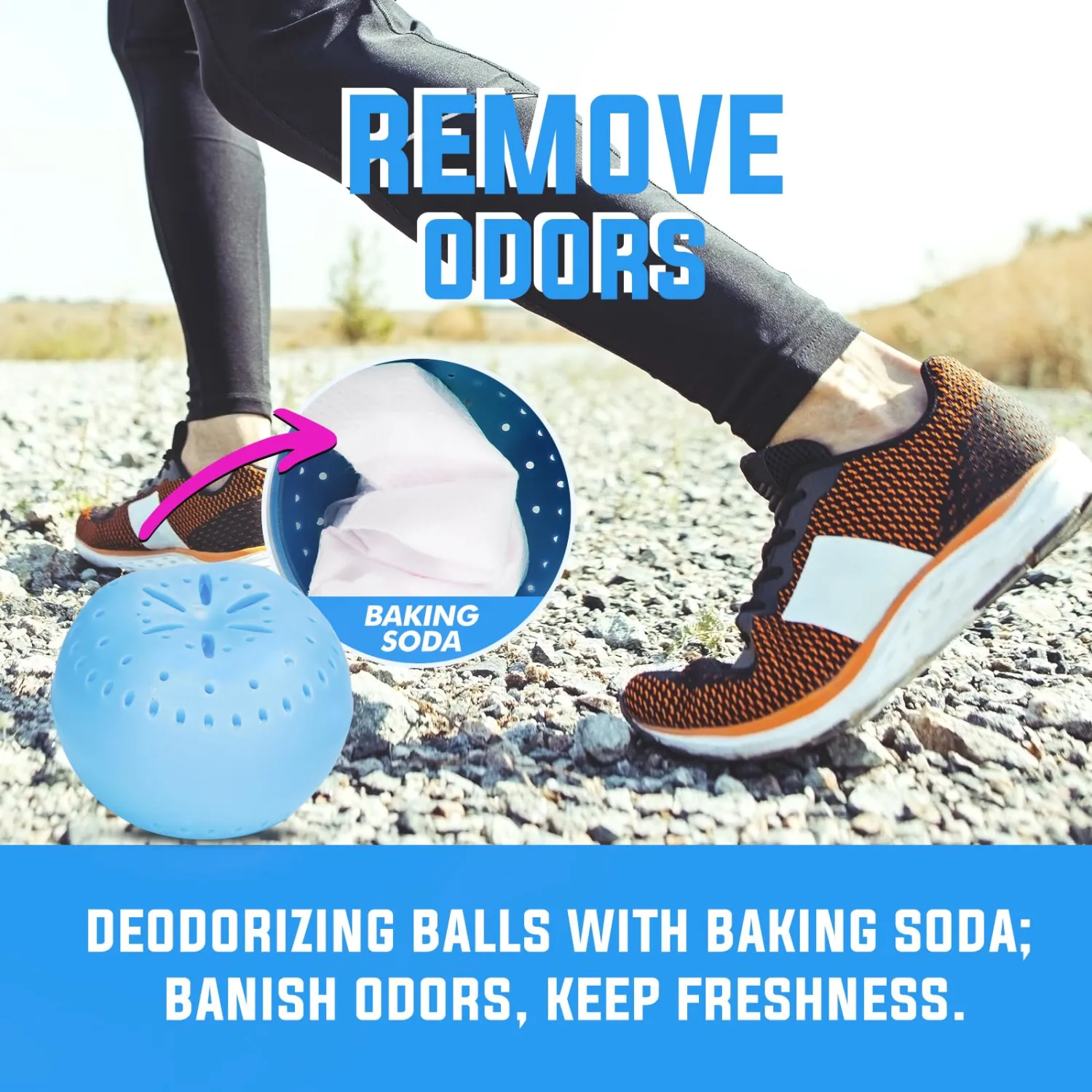 4 Pack Baking Soda Deodorizers, Fresh Scent Shoe Deodorizer Balls, Air Freshener for Home, Odor Eliminator for Closets Bathroom Pets, Up to 80 Days
