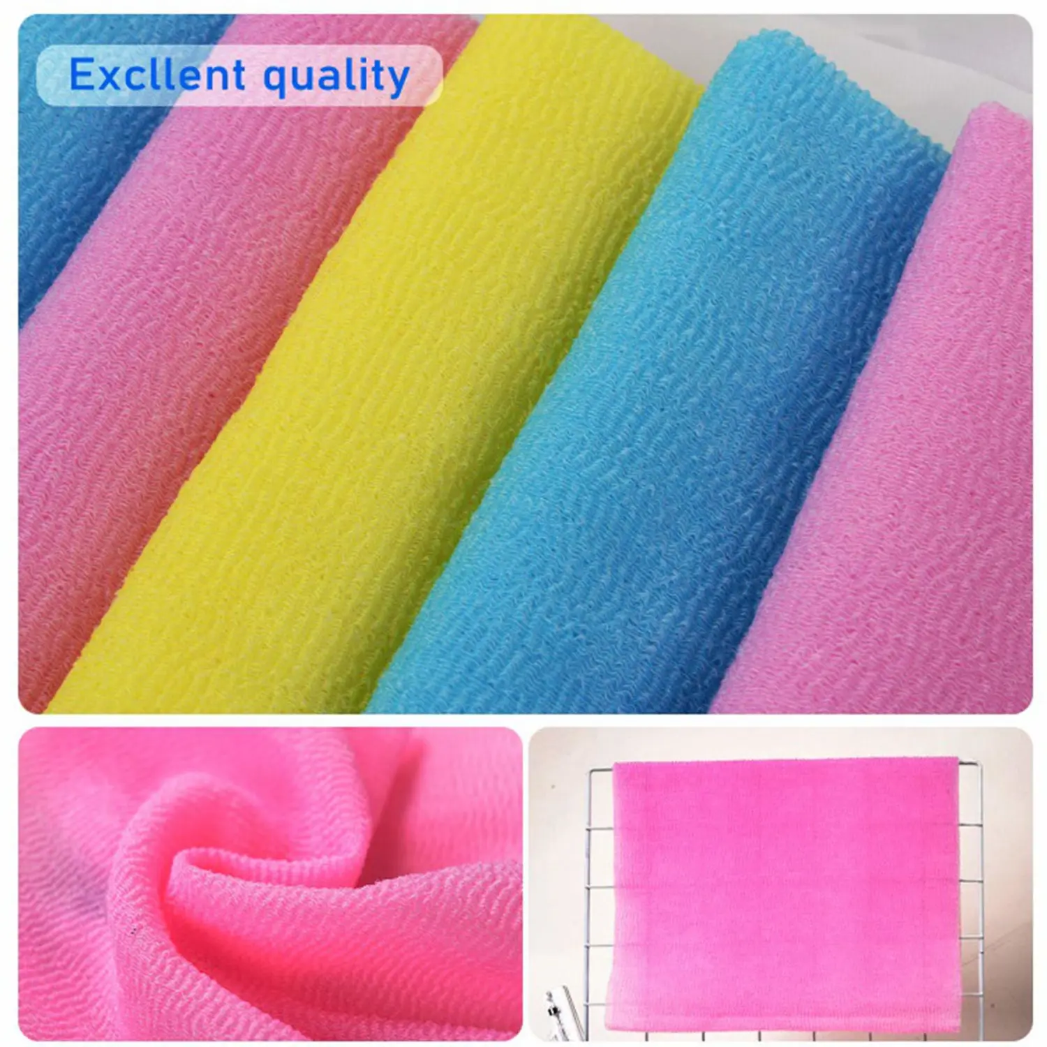 ARCH&M Exfoliating Washcloth Body Scrubber Back Scrubber for Shower Japanese Beauty Washcloth Bath Wash Cloth Korean Exfoliation Luffah Towel Net Sponge Loofah Body Scrub 3 Pack (Pink x 3)