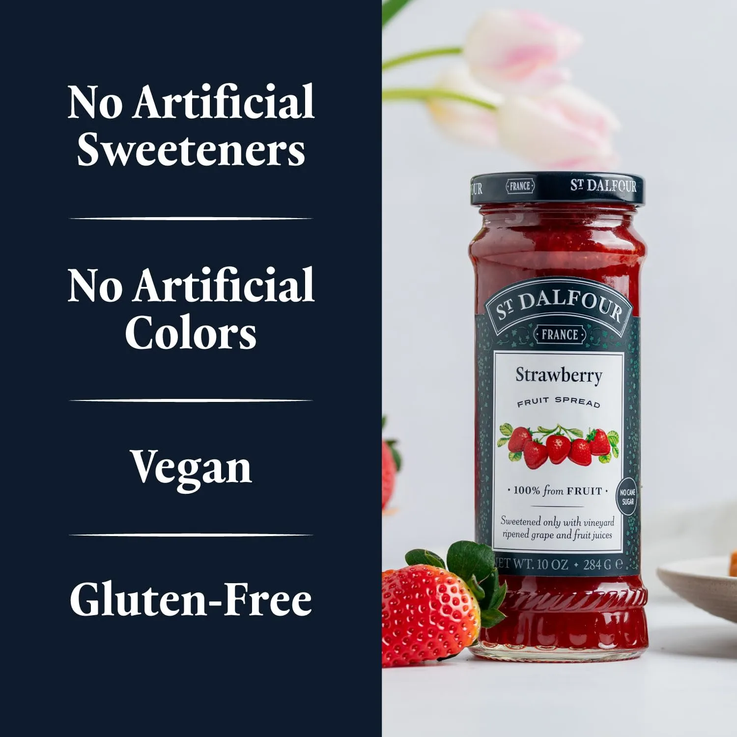 St. Dalfour Strawberry Fruit Spread - 10oz - 100% from Fruit, No Artificial Ingredients, Non GMO, No Cane Sugars, All Natural, Made in France
