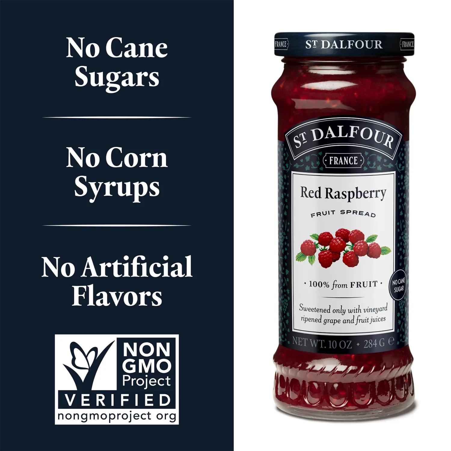 St. Dalfour Red Raspberry Fruit Spread - 10oz - 100% from Fruit, No Artificial Ingredients, Non-GMO, No Cane Sugars, All Natural, Made in France
