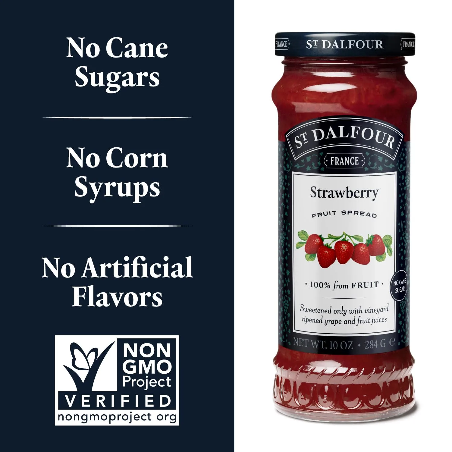 St. Dalfour Strawberry Fruit Spread - 10oz - 100% from Fruit, No Artificial Ingredients, Non GMO, No Cane Sugars, All Natural, Made in France