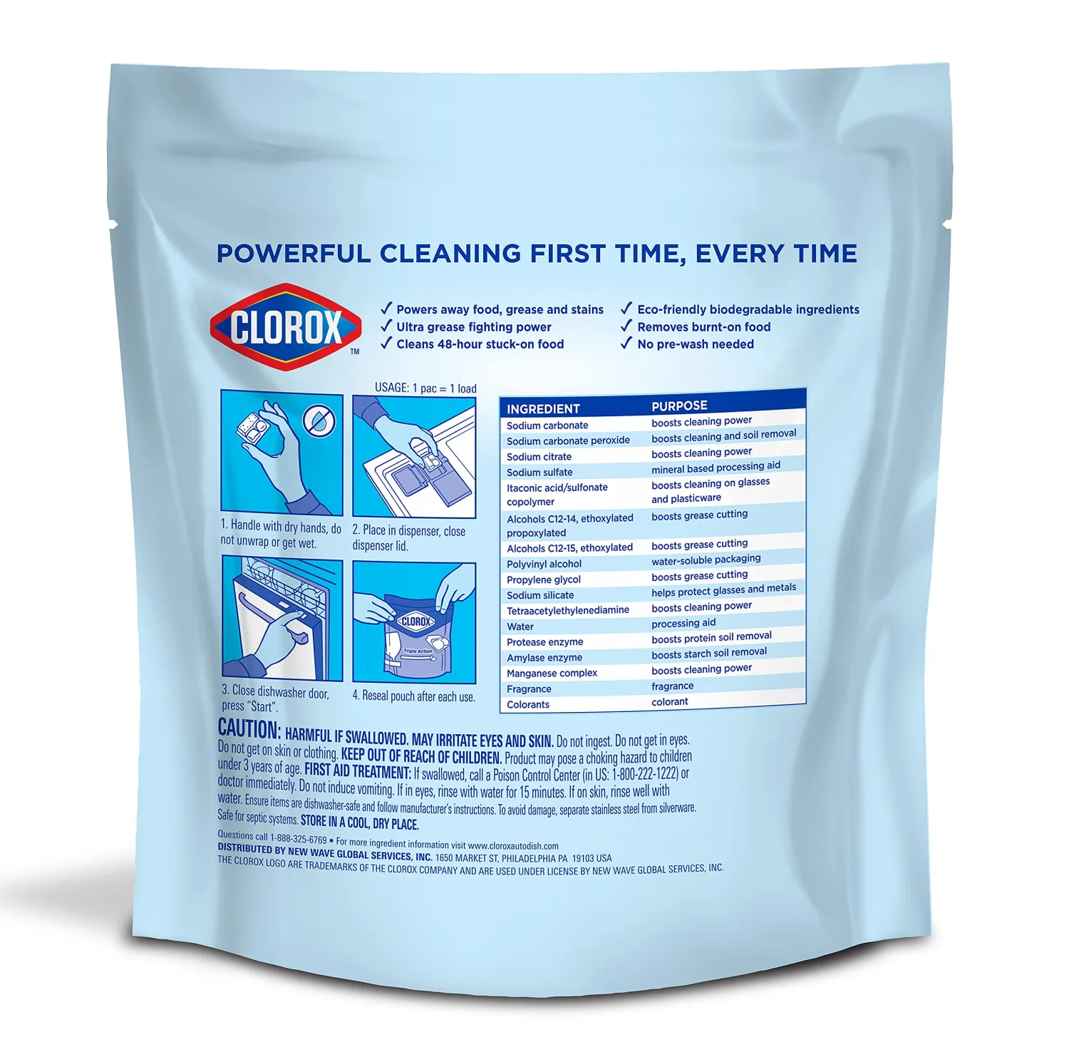 Clorox Triple Action Dishwasher Detergent Pacs, 16 Count Dishwashing Pacs, Fresh Scent