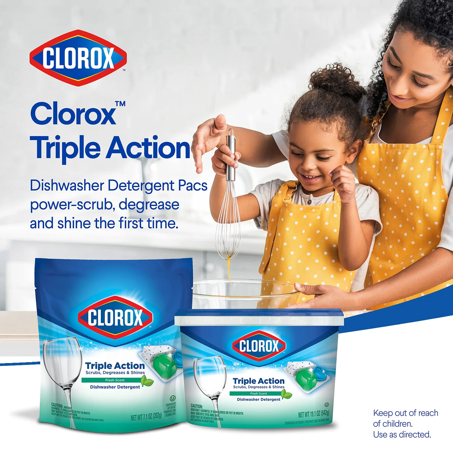 Clorox Triple Action Dishwasher Detergent Pacs, 16 Count Dishwashing Pacs, Fresh Scent