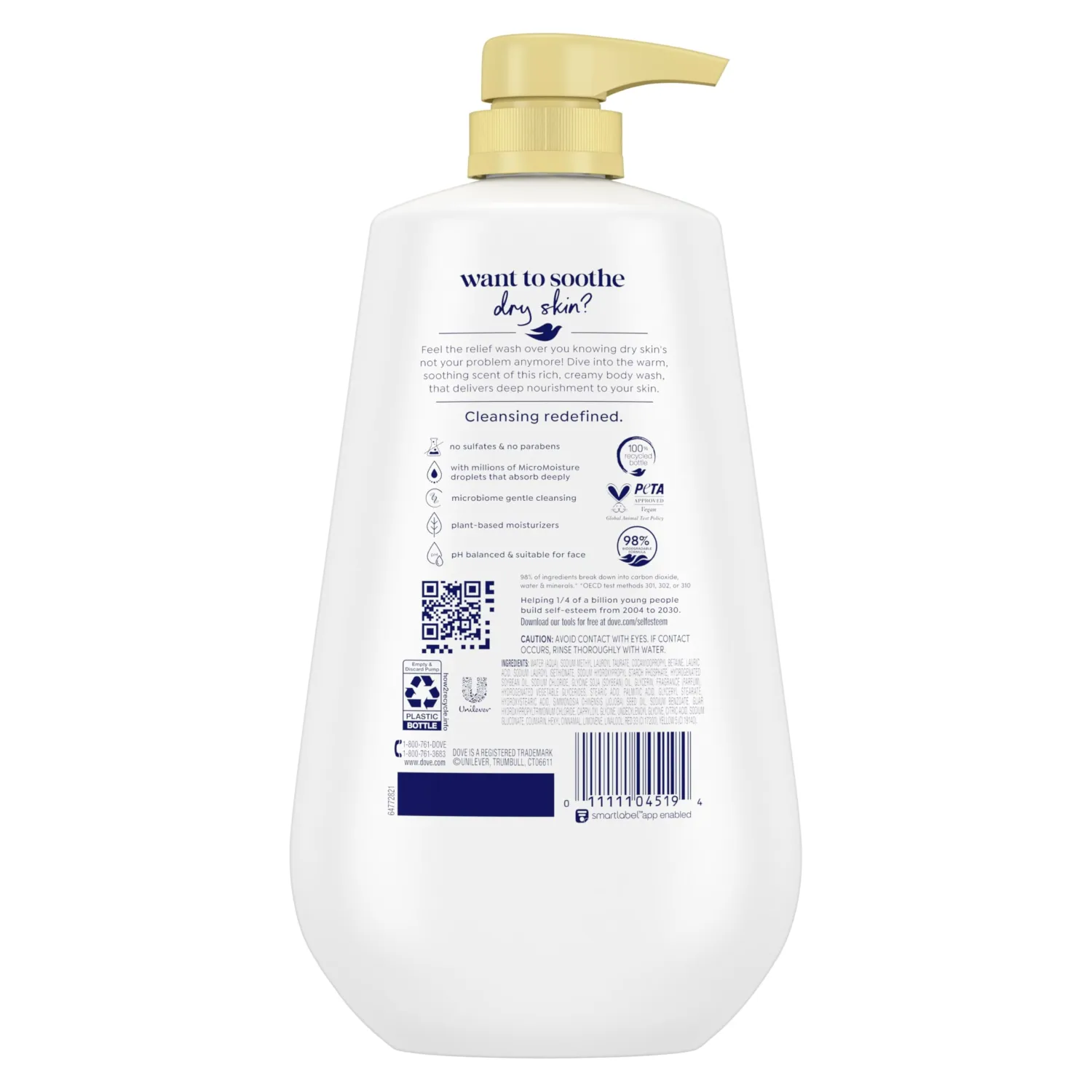 Dove Body Wash with Pump Dryness Relief with Jojoba Oil For 24hr Lotion-Soft Skin Moisturizing Skin Cleanser with No Sulfates No Parabens 30.6 oz