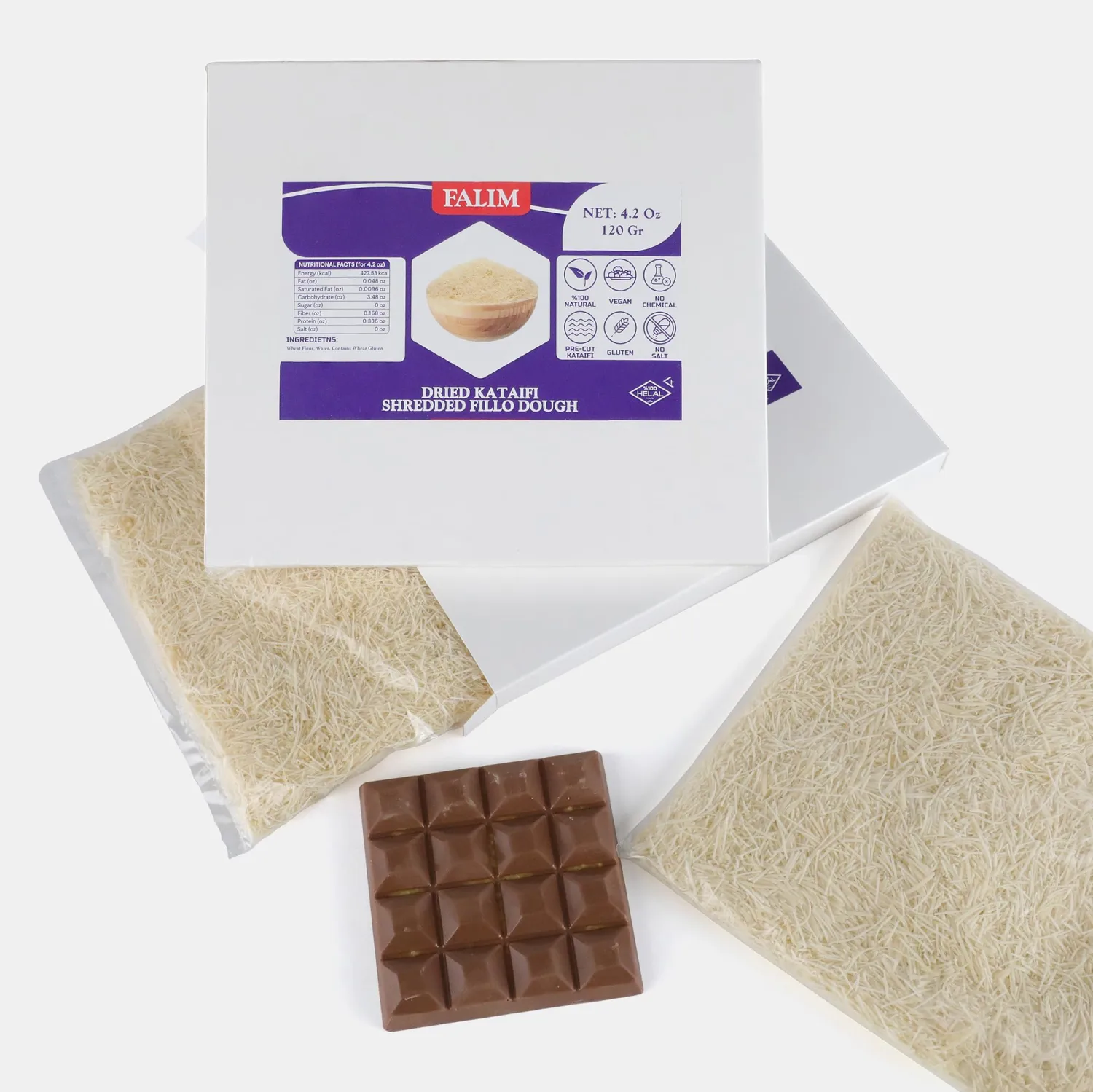 Kataifi Shredded Fillo Dough 4.2 OZ (120 g.) for Dubai Chocolate Bar Pistachio - Kadayif for Knafeh Pistachio Chocolate Bar Pastry s in Cardboard. Knafeh Kunafa Katafi Kunefe Kadaifi Phyllo Dough Chilled Kadafi Dubai Katifi Kanafeh 4.2 OZ (120 g.)
