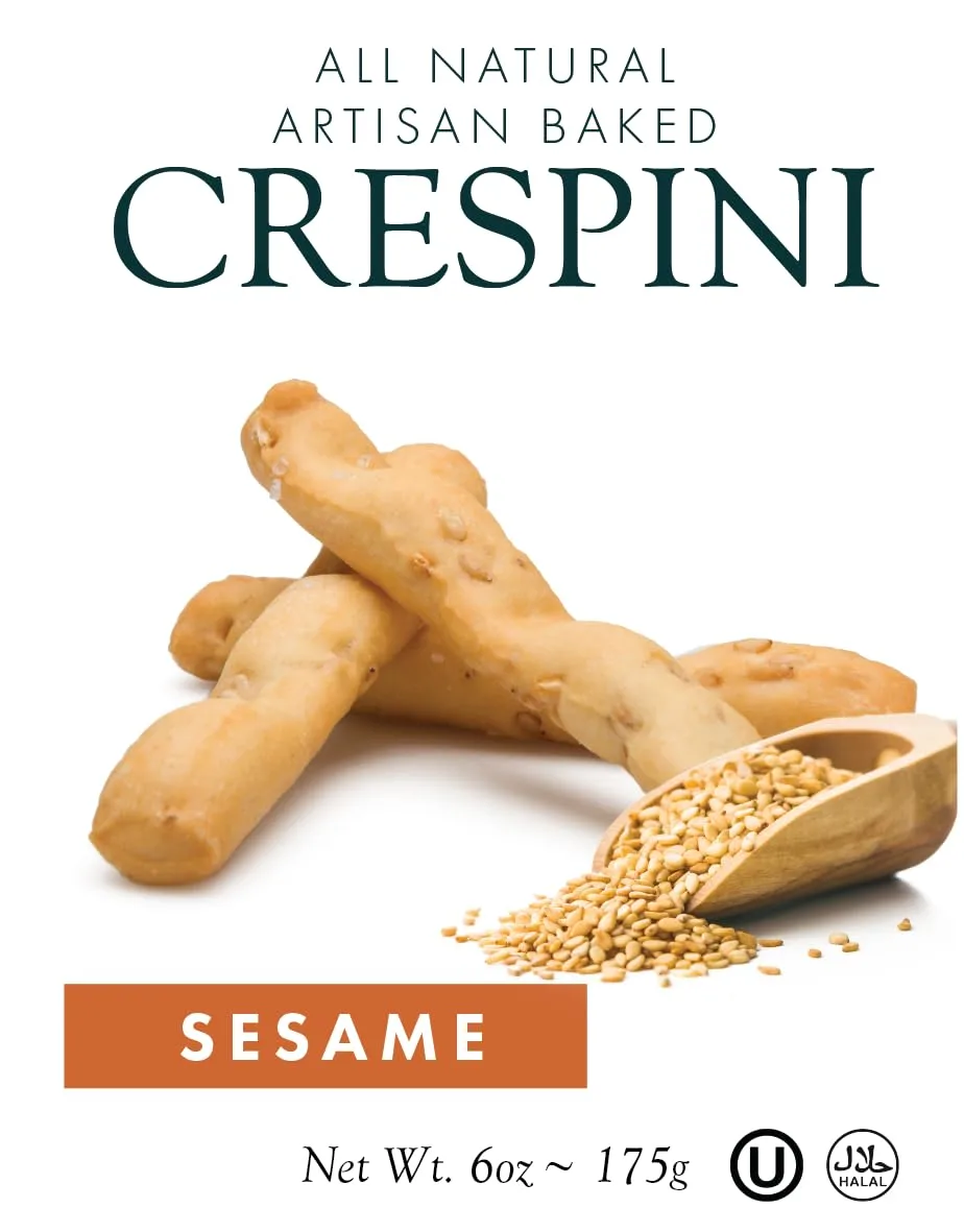 Isola Crespini with Sesame – 7 oz Bag – Artisan Italian Crisp Breads – Baked with Whole Wheat Flour, Olive Oil & Sesame – Perfect for Cheese Boards, Antipasti, Dips & Gourmet Pairings