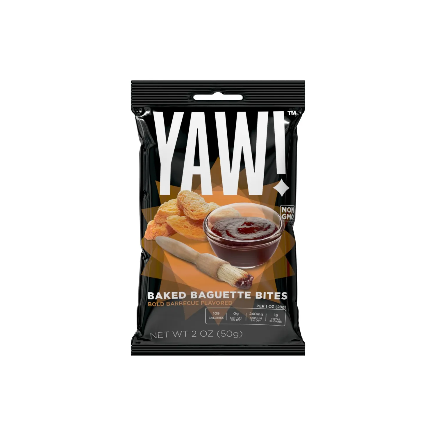 YAW! Baked Baguette Bites, Bold BBQ Flavor, Non-GMO Ingredients, Crunchy Snack 3 Pack (6oz, Barbecue)