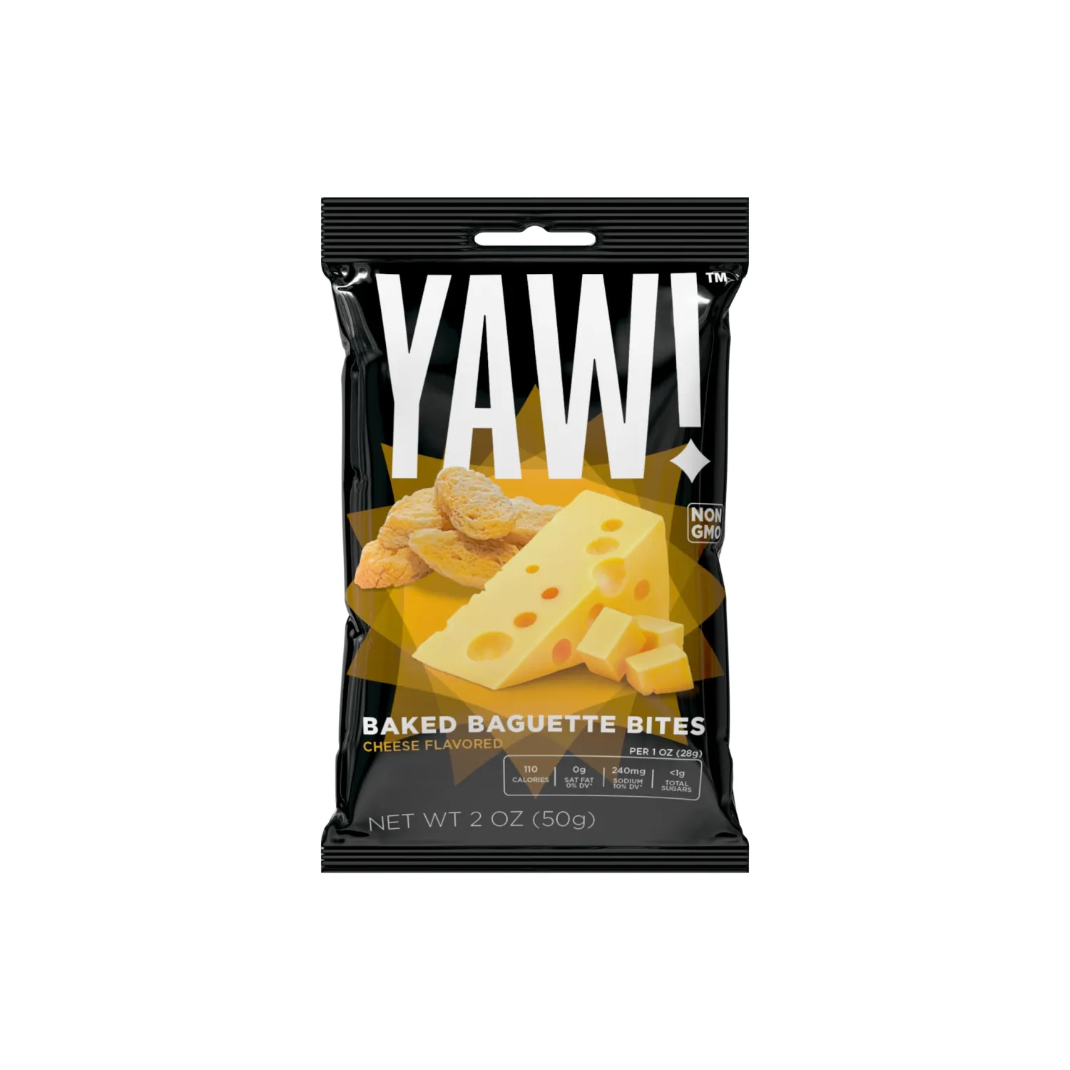 YAW! Baked Baguette Bites, Cheese Flavored, Non-GMO Ingredients, Crunchy Snack 3 pack (6oz, cheese)