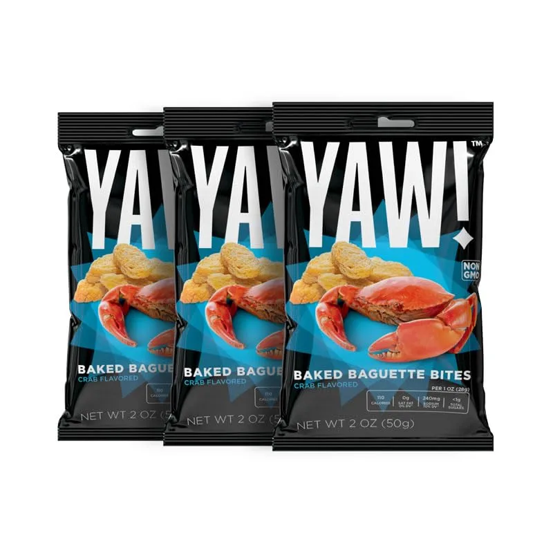 YAW! Baked Baguette Bites, Crab, Non-GMO Ingredients, Crunchy Snack (6oz, crab) 3 Pack