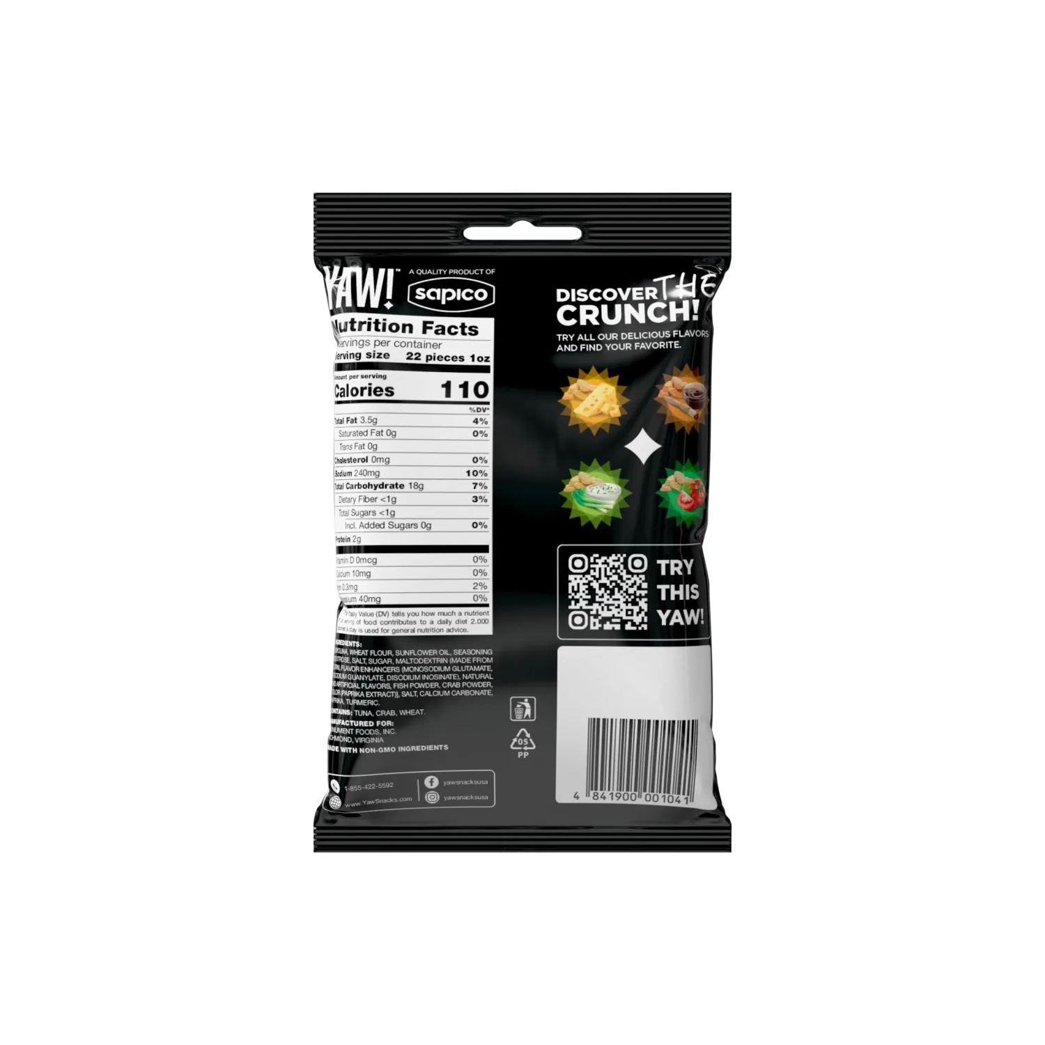 YAW! Baked Baguette Bites, Crab, Non-GMO Ingredients, Crunchy Snack (6oz, crab) 3 Pack