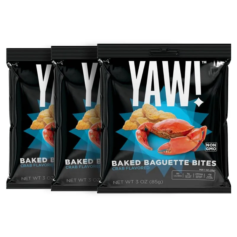 YAW! Baked Baguette Bites, Crab Flavored, Non-GMO Ingredients, Crunchy Snack 3 Pack (9oz, crab)