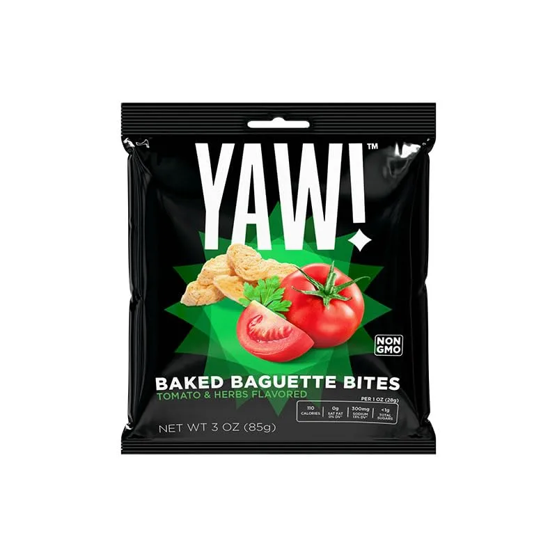 YAW! Baked Baguette Bites, Tomato and Herb Flavor, Non-GMO Ingredients, Crunchy Snack 3 Pack (9oz, Tomato and Herb)
