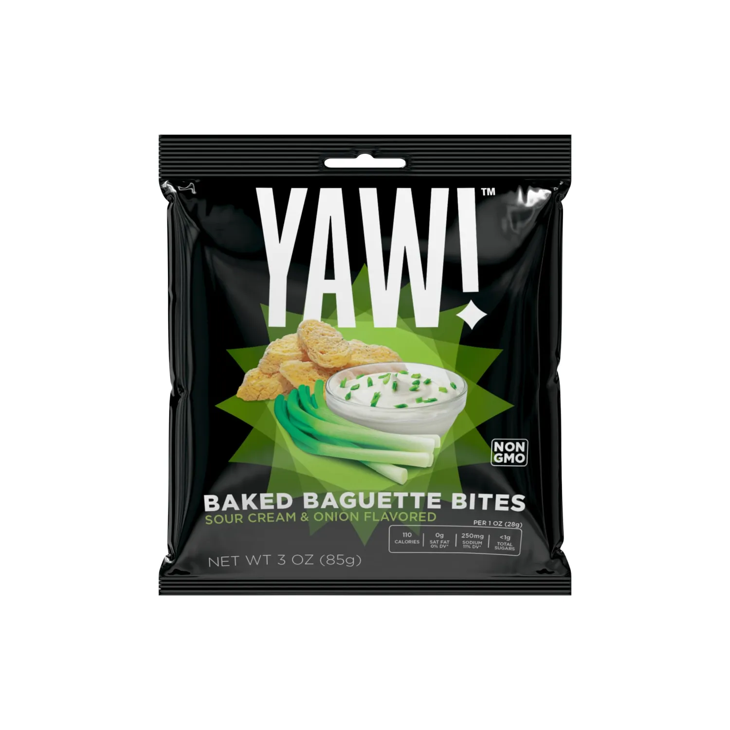 YAW! Baked Baguette Bites, Sour Cream & Onion Flavor, Non-GMO Ingredients, Crunchy Snack 3 Pack (9oz, Sour-Cream-And-Onion)