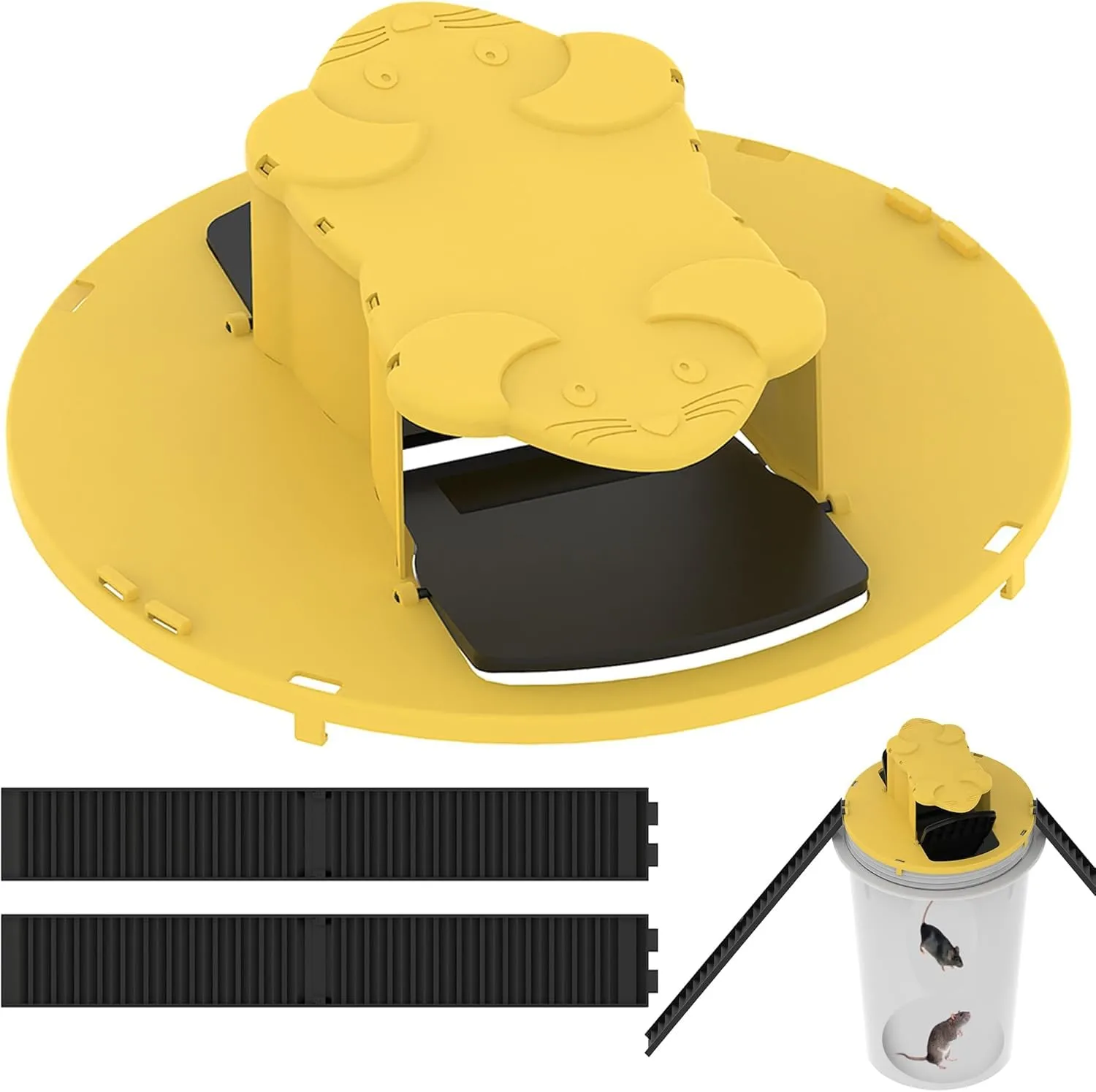 1pc Double-end Mouse Trap Bucket Flip Lid - Multi-Catch, Auto-Reset, Humane or Lethal Rat Trap - Mouse Traps Indoor for Home - ABS Material - 5 Gallon Bucket Compatible