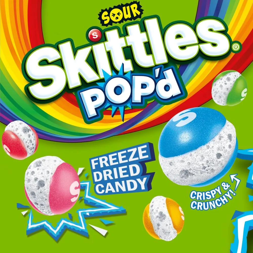 SKITTLES POP'd Sour Freeze Dried Candy, 5.5 Oz Resealable Candy Bag