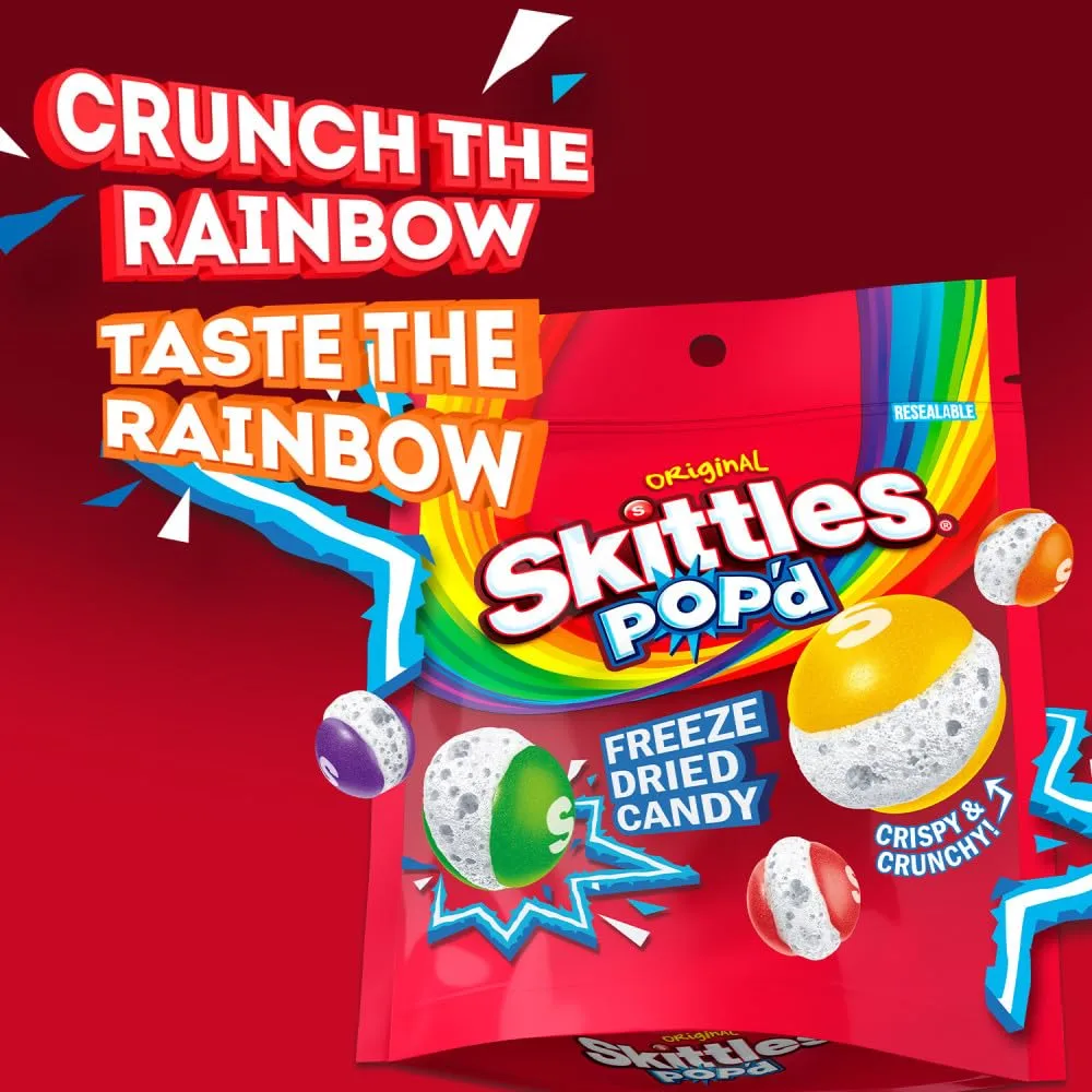 SKITTLES POP'd Originals Freeze Dried Candy, 5.5 Oz Resealable Candy Bag
