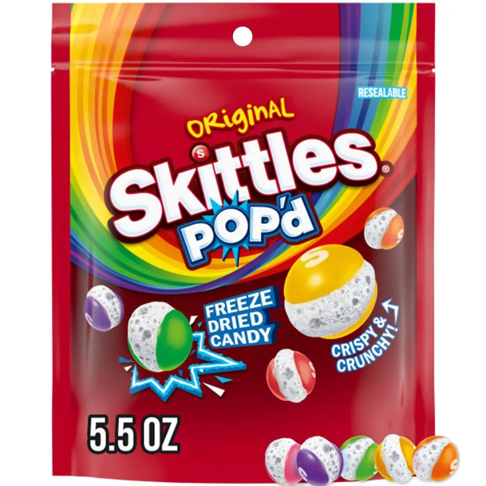 SKITTLES POP'd Originals Freeze Dried Candy, 5.5 Oz Resealable Candy Bag