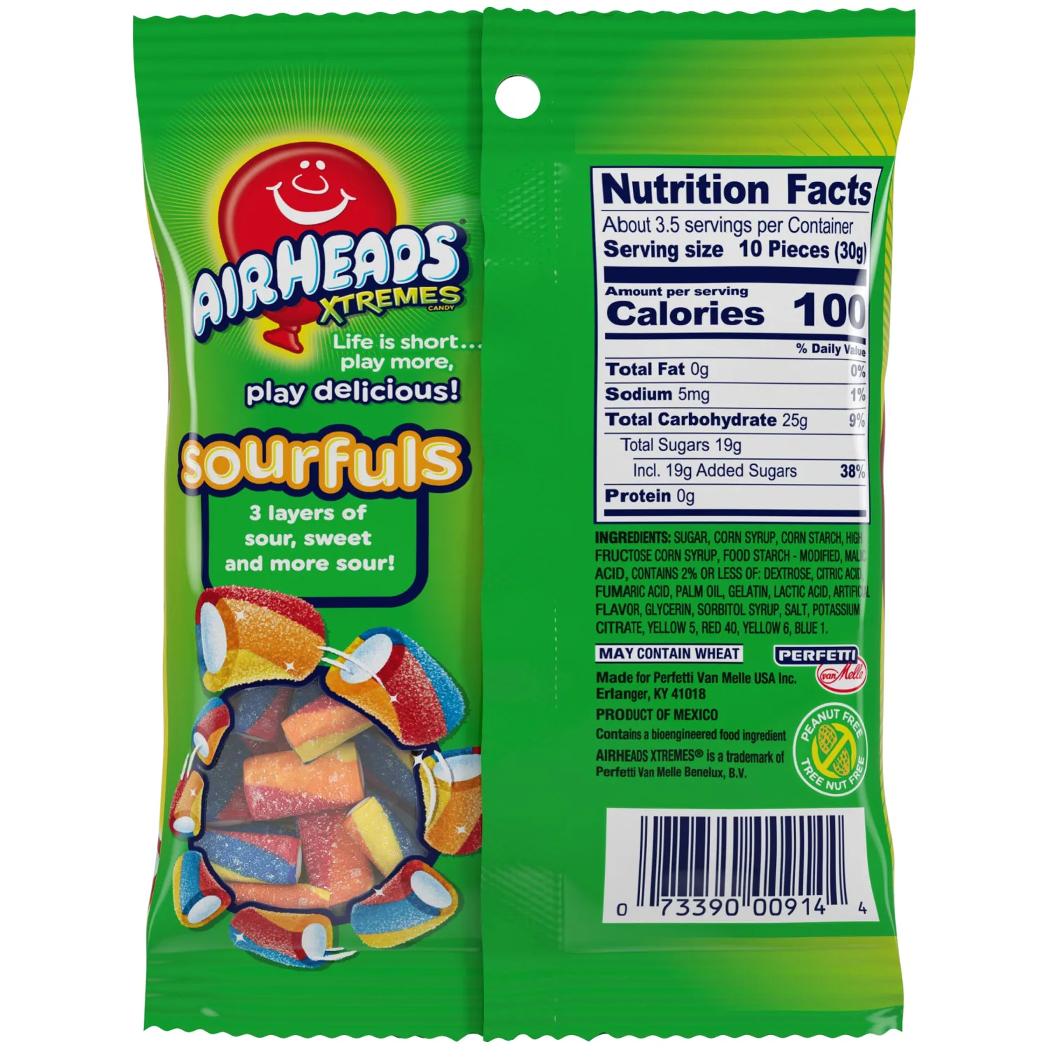 Airheads Xtremes Sourfuls, Sweetly Sour Candy, Rainbow Berry, Individually Wrapped Bulk Candy for Adults & Kids, Party, Concessions, Non-Melting, 3.8 oz