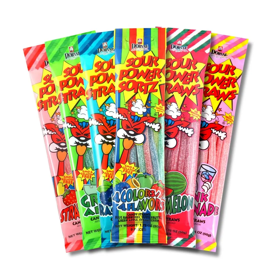 Sour Power Premium Candy Straws, Variety Pack, 1.75 oz (Pack of 6)
