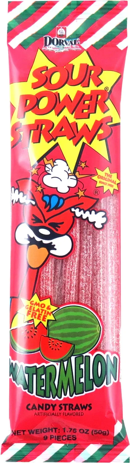 Sour Power Candy Straws, Watermelon, 1.75 oz (Pack of 24)