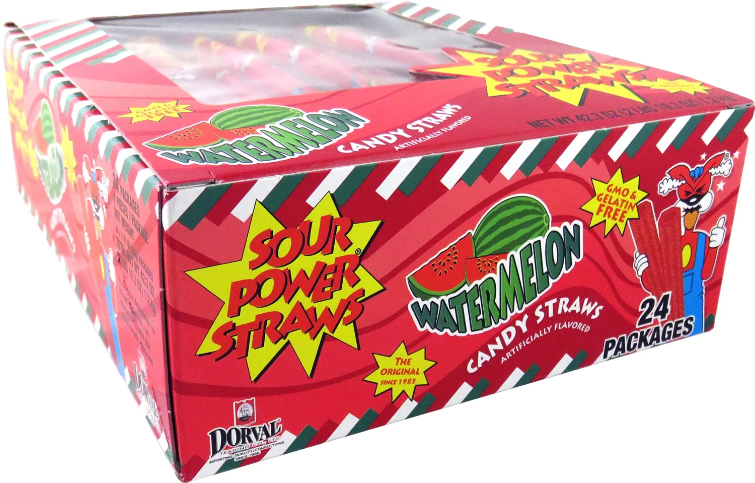 Sour Power Candy Straws, Watermelon, 1.75 oz (Pack of 24)