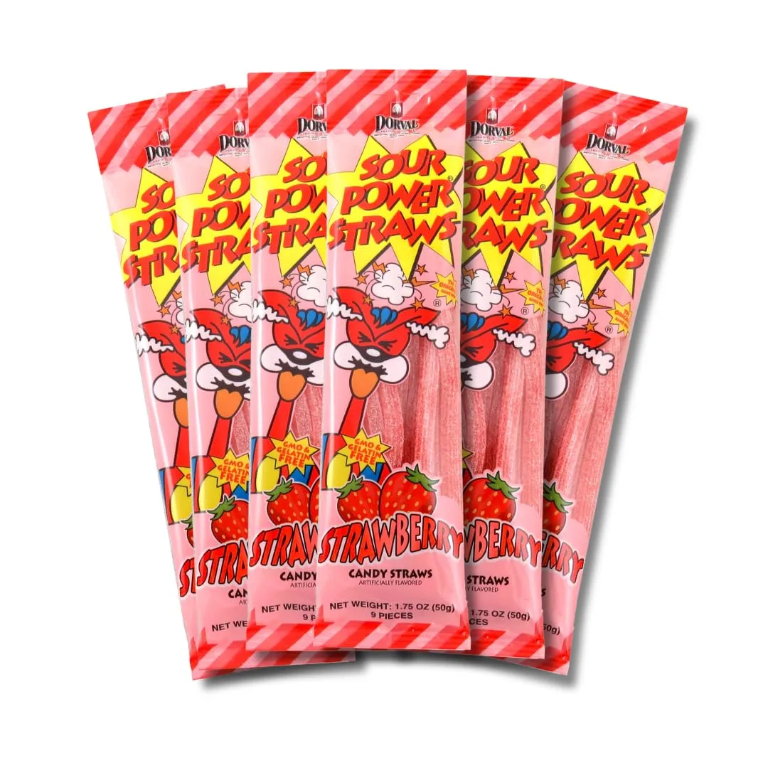 Sour Power Premium Candy Straws, Strawberry, 1.75 oz (Pack of 6)