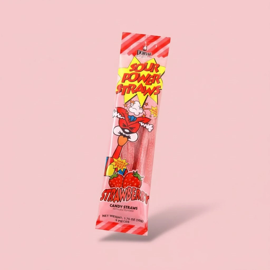 Sour Power Premium Candy Straws, Strawberry, 1.75 oz (Pack of 6)