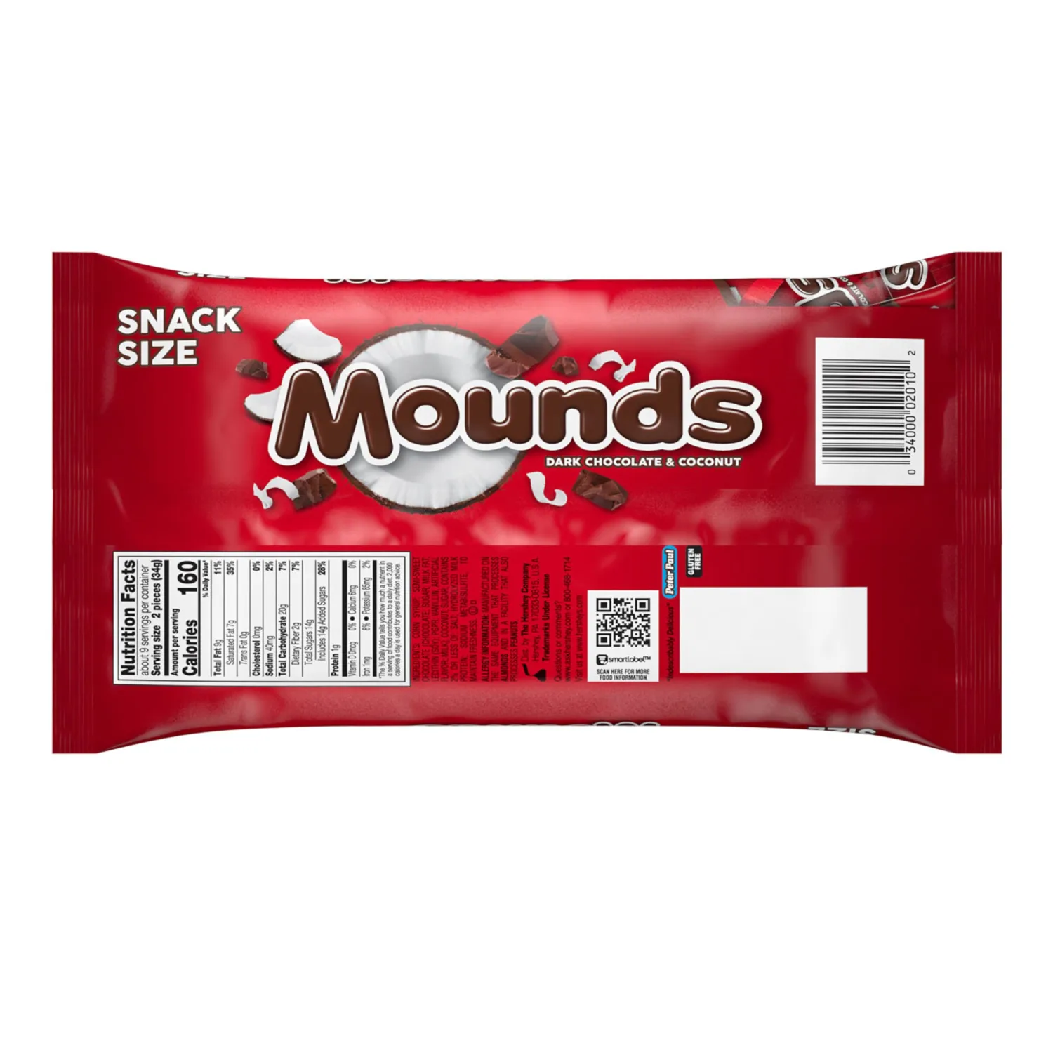 MOUNDS Dark Chocolate and Coconut Snack Size, Candy Bag, 11.3 oz