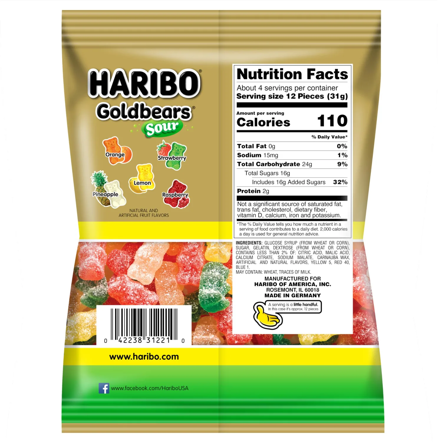 Haribo Sour Gold Bears Gummies Bag, 4.5 oz