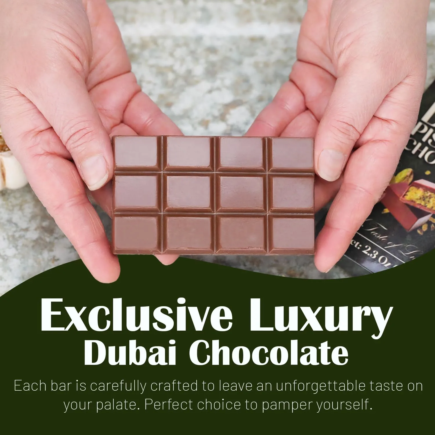Ceres Gourmet Dubai Chocolate Bar, Pistachio Chocolate Knafeh Bar – 2.3oz (65g), Perfect Snack & Treat